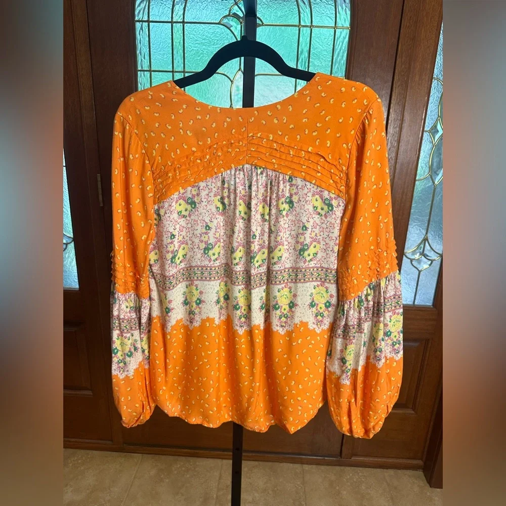 Anthropologie Maeve Ceresco Orange Floral Peasant Blouse NEW - Picture 4 of 10